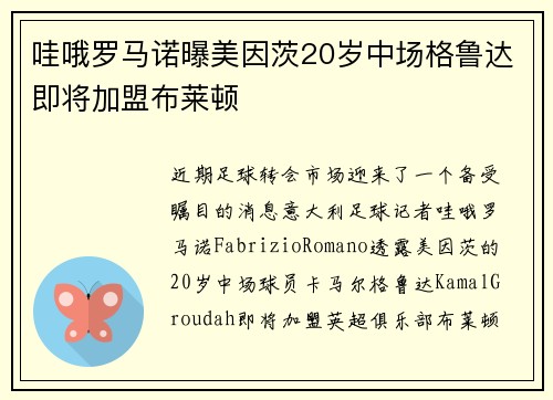 哇哦罗马诺曝美因茨20岁中场格鲁达即将加盟布莱顿