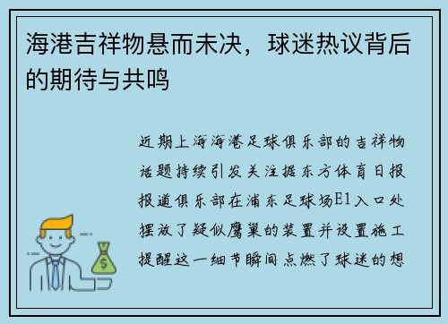 海港吉祥物悬而未决，球迷热议背后的期待与共鸣